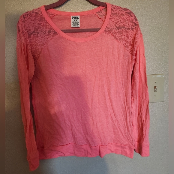 PINK Victoria's Secret Tops - Victoria's Secret Neon Coral Pink Lace Detail Women's Top